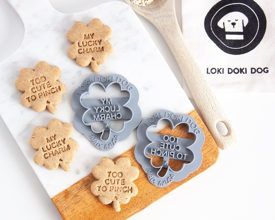 St Patrick's Day CLOVER Shaped Dog Biscuit Cookie Cutter I Too Cute to  Pinch My Lucky Charm Homemade Treat Cookies I Shamrock Cookie Stamp