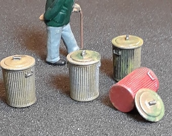 Botes de basura grises escala O: escala 1/48, sin pintar, paquete de 4