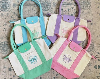Pastel Trader Joe's Mini Tote, Zippered Handbag/Purse