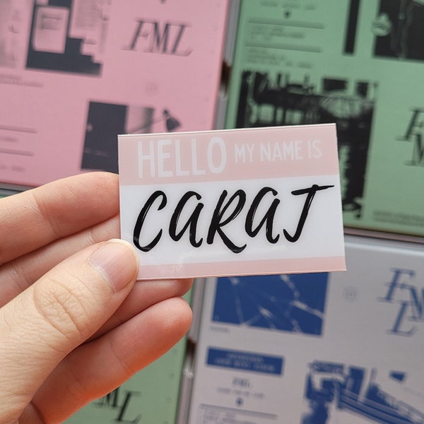 Hello My Name Is Carat Seventeen Sticker | Heavy Duty Glossy Water Proof Water Resistant Sticker: Great For Water Bottles, Binders, & Cars