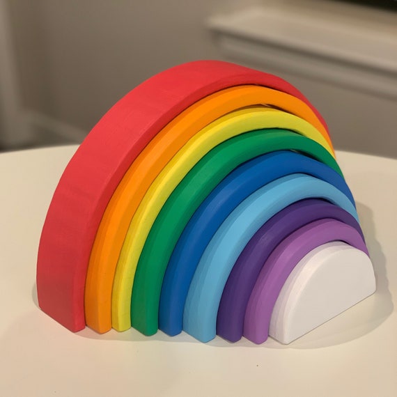 Rainbow Stacking Toy Wooden Rainbow Stack Wooden Stacker Etsy