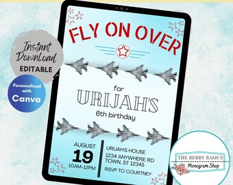 Editable Jet Birthday Party Invitation Template - Jet Birthday Party Jet Party Invite Plane Birthday Invite Jet Party Invitation