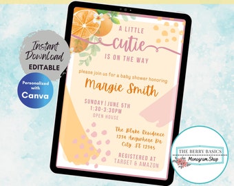 Editable Baby Shower Invitation Template - A Cutie is on the Way Baby Shower Invite - Baby Girl Shower - Baby Shower Invitations