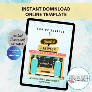 Editable Car Wash Birthday Party Invitation Template - Car Wash Birthday Party Car Wash Party Invite Car Wash Invite