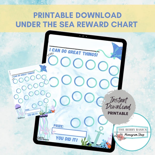 Under the Sea Reward Chart Printable - Sea Animal Kids Behavior Chart | Instant Download Sticker Chart | Chore Chart | Behavior Chart