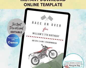 Editable Dirt Bike Birthday Party Invitation Template - Motocross Birthday Party Dirt Bike Birthday Party Invite Bike Party Invite