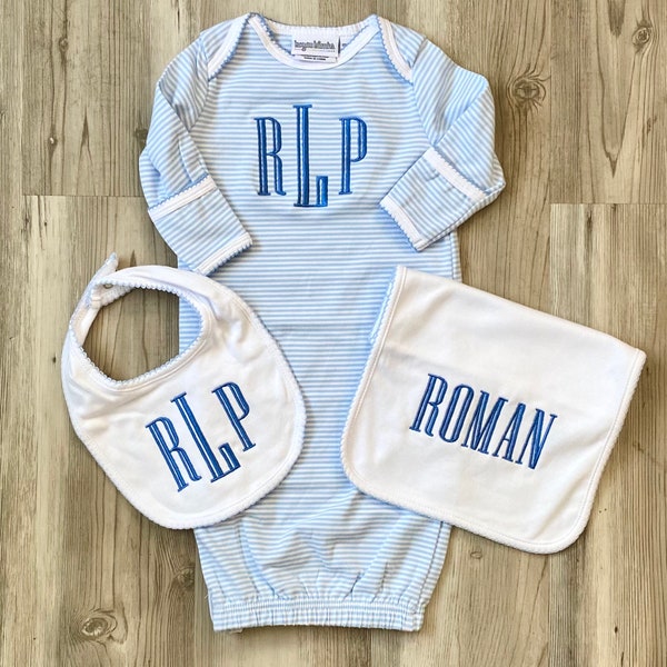 Baby Boy Monogrammed Picot Trim Newborn Set