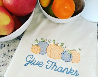 Give Thanks Monogrammed Tea Towel