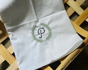 Leaf Border with Last Initial Tea Towel