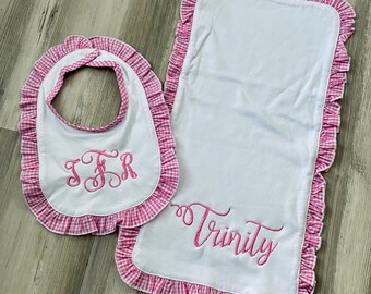 Monogrammed Pink Gingham Set