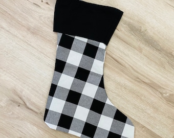 Black and White Buffalo Check Stocking with Monogram