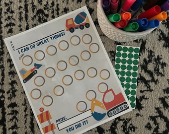 Construction Theme Reward Chart Printable - Construction Kids Behavior Chart | Instant Download Sticker Chart | Chore Chart | Behavior Chart