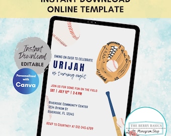 Editable Baseball Birthday Party Invitation Template - Baseball Birthday Party Baseball Party Invite Baseball Invite