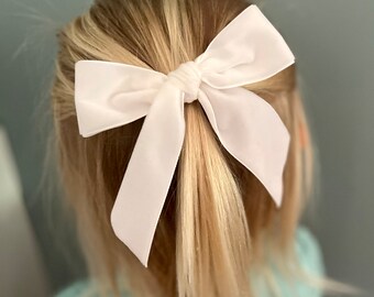 White Velvet Bow with Alligator Clip