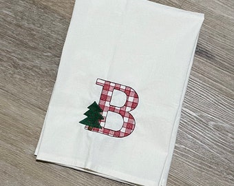 Christmas Wreath Kitchen Towel with Last Initial