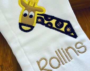 Giraffe Applique Personalized Burp Cloth