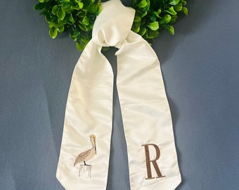 Pelican Wreath Sash with Last Initial Monogram