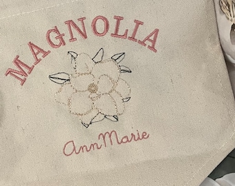 Monogrammed Canvas Banner with First and Middle Name Magnolia Themed