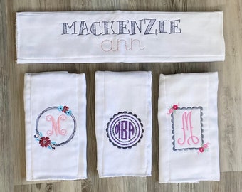 Baby Girl Monogrammed Burp Set