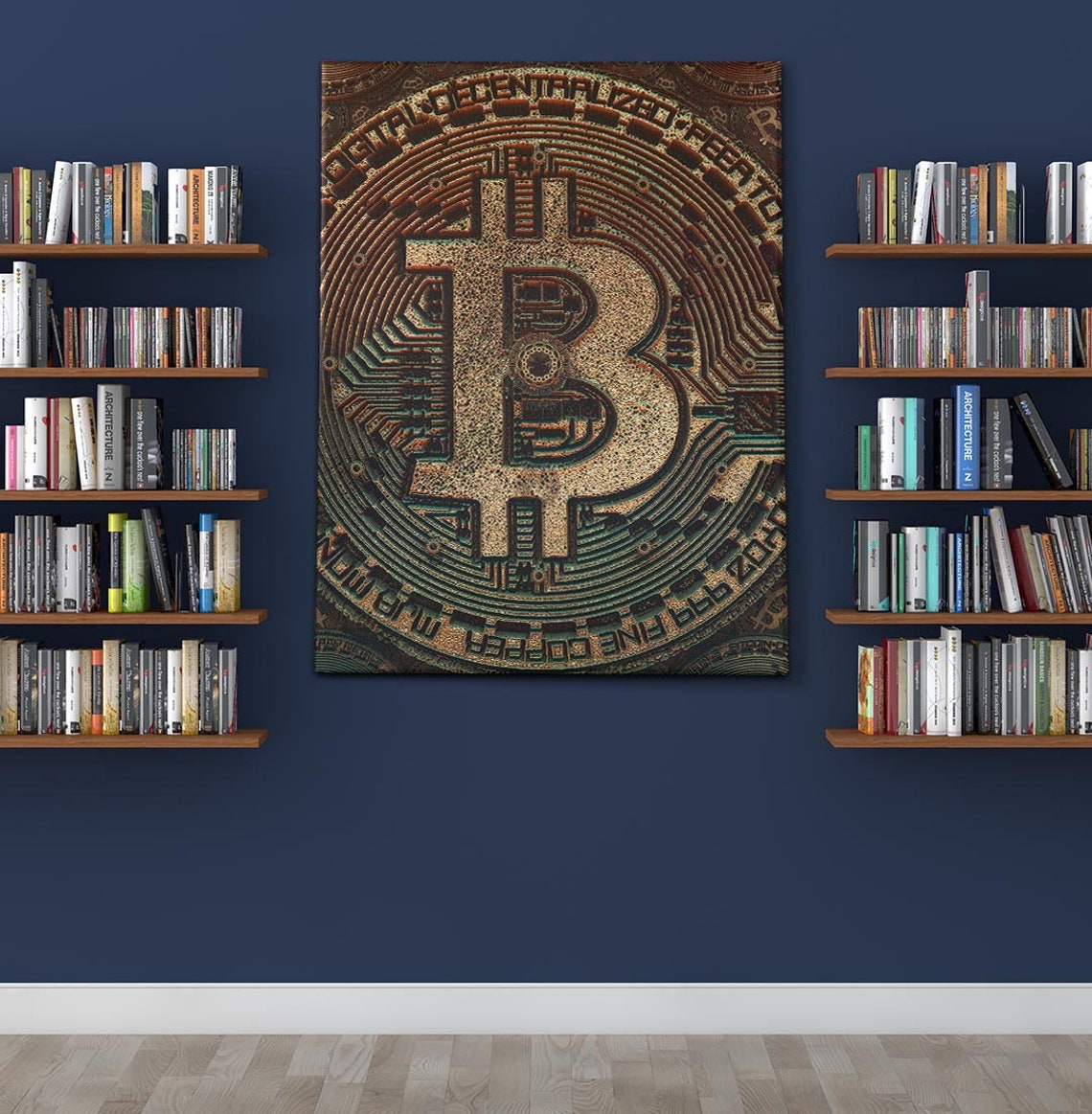 3-panel holographic bitcoin wall canvas