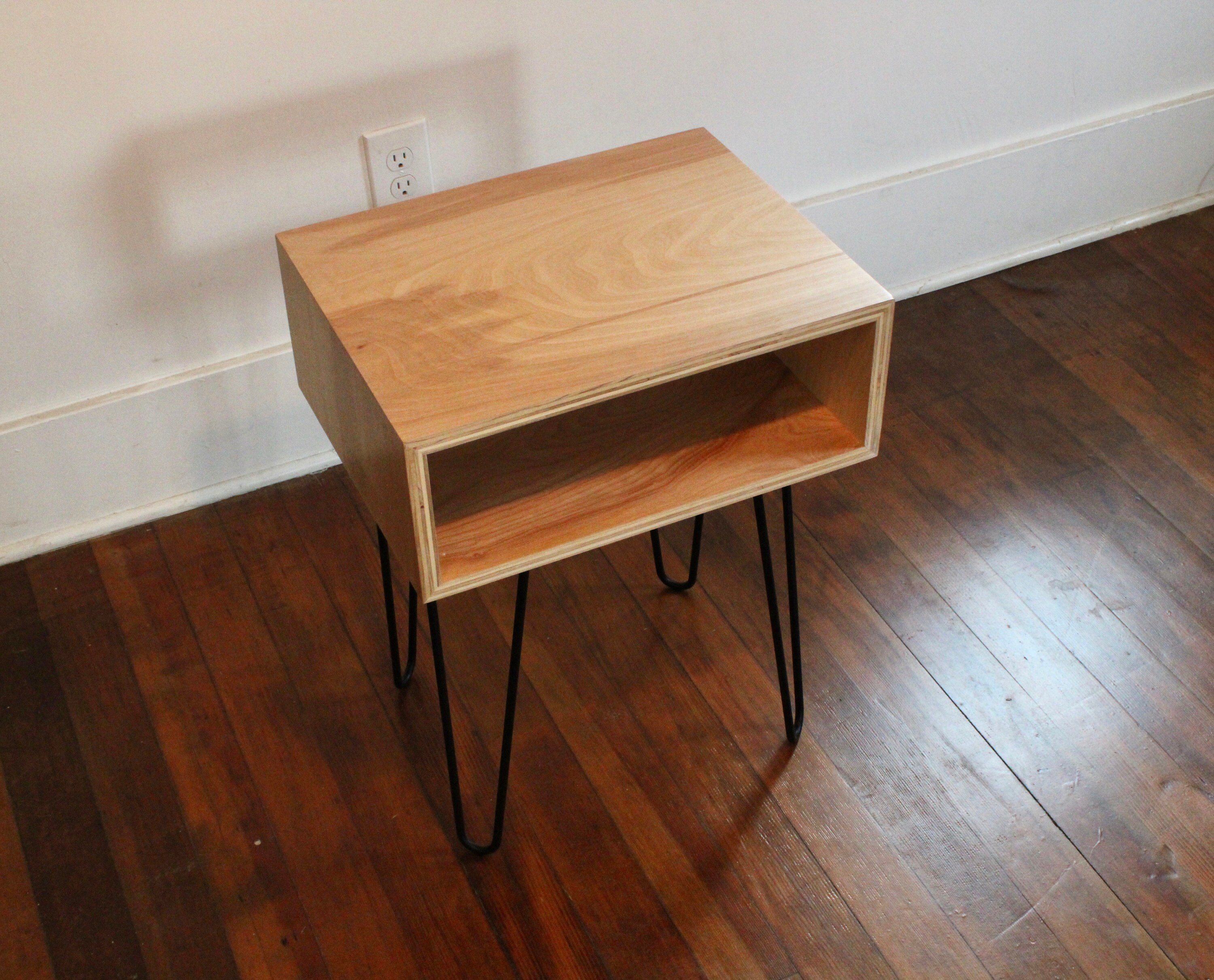 Minimalist Birch Plywood Nightstand on Black 2Rod Hairpin Etsy