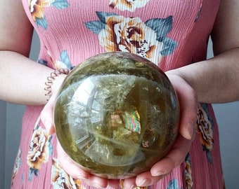 シトリンクリスタルボール ～ 大型 7ポンド ～ 幅5インチ ～ 輝く研磨