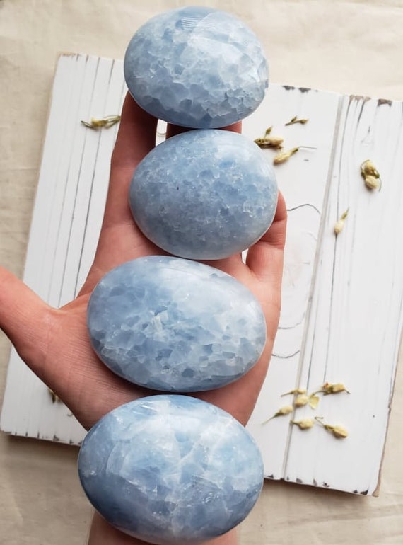 Blue Calcite Palm Stone: Reiki Crystal for Anxiety