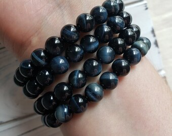 Pulsera de ojo de tigre azul: joyería de cristal (8 mm)