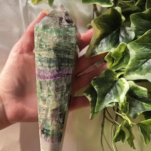 Rainbow Fluorite Tower 7.25 inches, polished crystal point, crystal wand, fluorite wand, large fluorite wand, chakra balancing, crystals