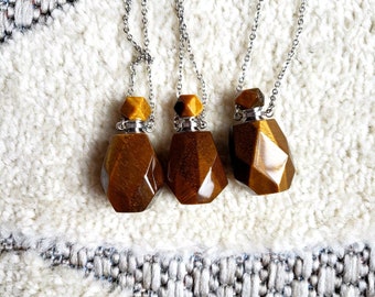 Collar con frasco de perfume de ojo de tigre: difusor de aceites esenciales de cristal