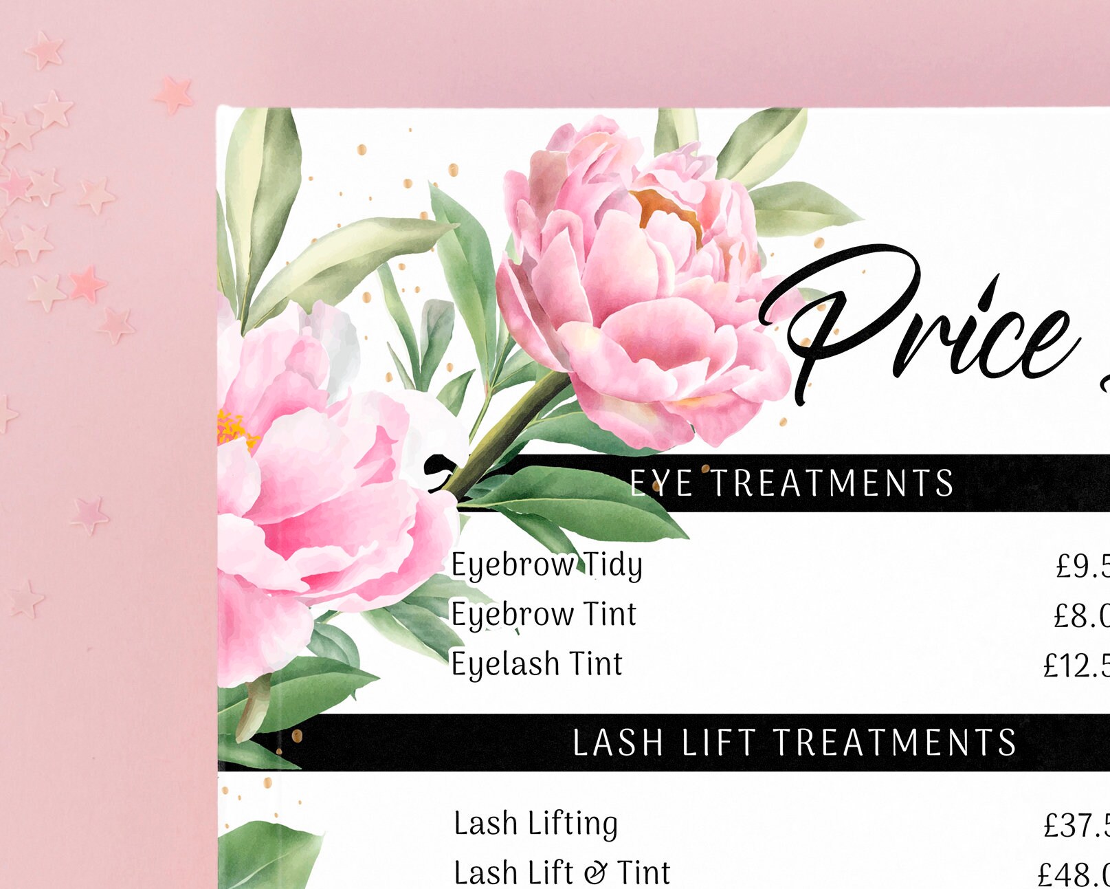 Price list for salon Editable Price List Pink Flowers Etsy