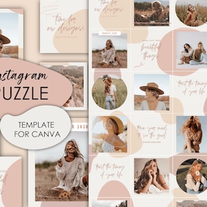 Instagram Feed Template Puzzle Style for Canva | Instagram Template, Puzzle Feed, Canva Templates, Instagram Post Templates, Minimalist
