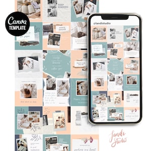 Instagram Posts Template for Canva | Instagram Feed Template, 21 posts, Canva Templates, Instagram Post Templates, Minimalist, Writer, Books