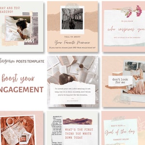 Instagram Posts Template for Canva | Boost your Engagement, ScrapbookStyle by Candislandis | Instagram Feed Template 20 posts Canva Template