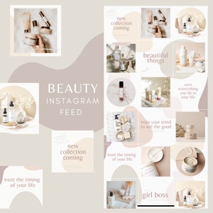 Instagram Puzzle Feed Template for Canva | Beauty | Instagram Template, Minimalist, Modern, Neutral, Puzzle Feed, Instagram Post Templates