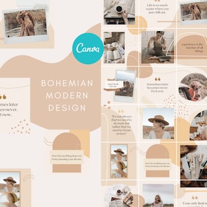 Instagram Puzzle Feed Template for Canva | Boho Instagram Template, Puzzle Feed, Canva Templates, Instagram Collage, Modern Pinterest