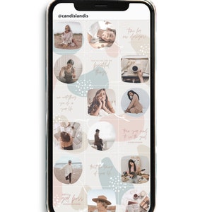 May include: A collage of images on a smartphone screen. The images feature a woman in various settings, including a bedroom, a beach, and a coffee shop. The images are arranged in a grid pattern and are surrounded by a white border. The text "Just a girl boss" is visible in the bottom left corner of the collage.