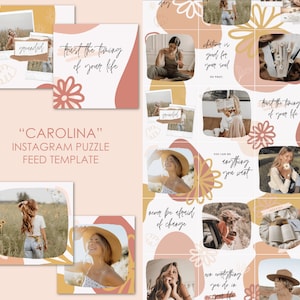 Instagram Puzzle Feed Template for Canva | Carolina | Instagram Template, Puzzle Feed, Canva Templates, Instagram Post Templates