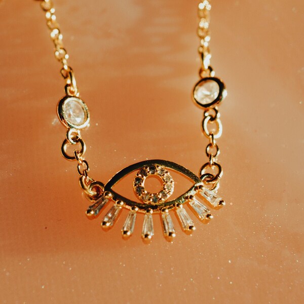 18K Gold Plated Cubic Zirconia Eye Shaker Necklace - Shannon Necklace