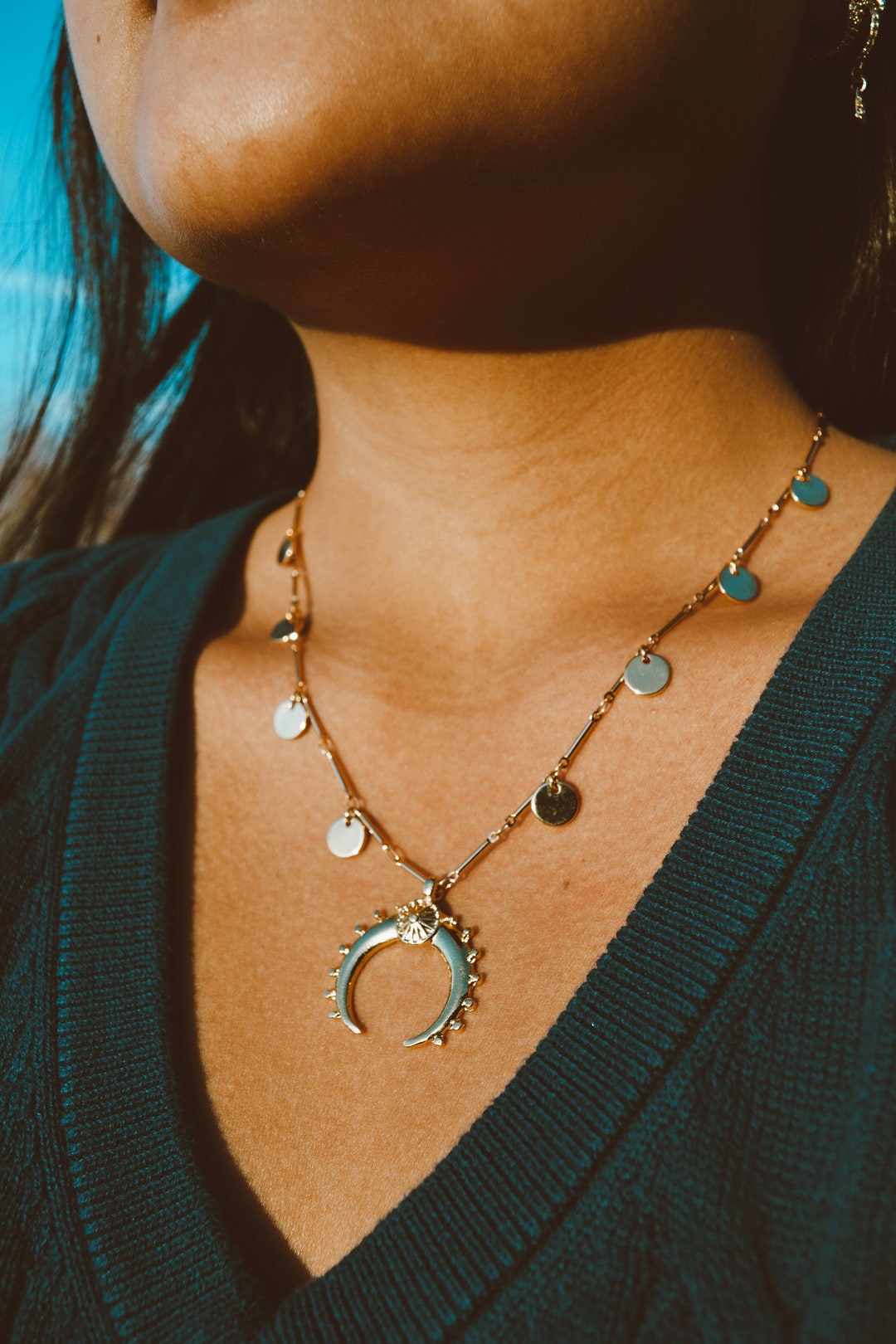 18K Gold Plated Horn Statement Necklace Madi Necklace Etsy