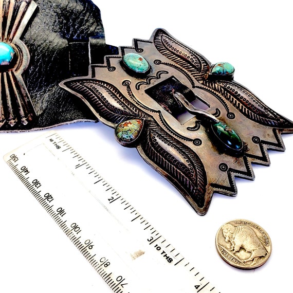 710 Gram Vintage Native American Navajo Turquoise Inlay Sterling Silver Concho Belt 710 Gram Vintage Native American Navajo Turquoise Inlay Sterling Silver Concho Belt