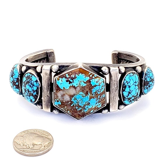 Heavy Thick Vintage Native American Navajo Bisbee Turquoise Sterling Silver Leaf Bracelet Old Heavy Thick Vintage Native American Navajo Bisbee Turquoise Sterling Silver Leaf Bracelet Old