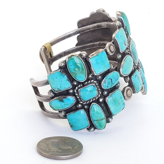 Massive 27 Stone 1950's Turquoise and Silver Brac… - image 2