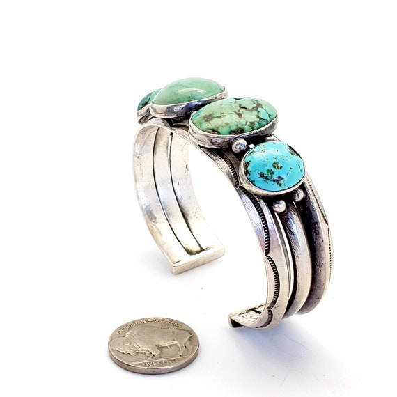 1940s Untreated Turquoise Silver Early Vintage Na… - image 3