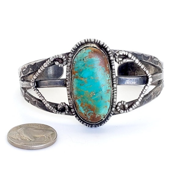 Beautiful Detail!! Vintage Native American Navajo Turquoise Sterling Silver Swirl Bracelet Old Beautiful Detail!! Vintage Native American Navajo Turquoise Sterling Silver Swirl Bracelet Old
