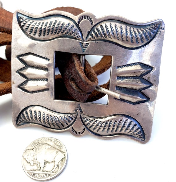 Classic Navajo Concho Silver Native American Hand… - image 3