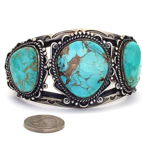 Enormous Native American Navajo 8 Turquoise Sterling Silver Bracelet Enormous Native American Navajo 8 Turquoise Sterling Silver Bracelet