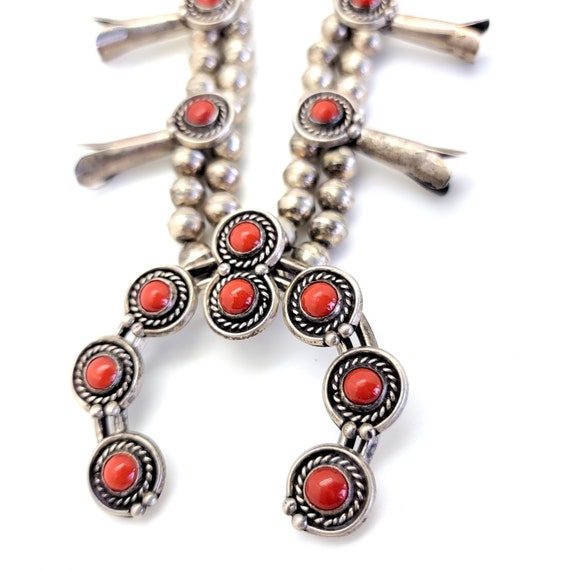 Magnificent Coral Squash Blossom Necklace Vintage… - image 1