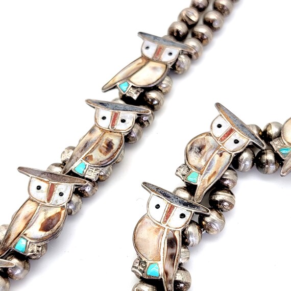 Wonderous Owls Zuni Inlay Shell Silver Turquoise … - image 3