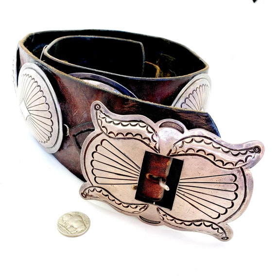 Early Very Old Vintage Native American Navajo Sterling Silver Hand Tooled Concho Belt Early Very Old Vintage Native American Navajo Sterling Silver Hand Tooled Concho Belt